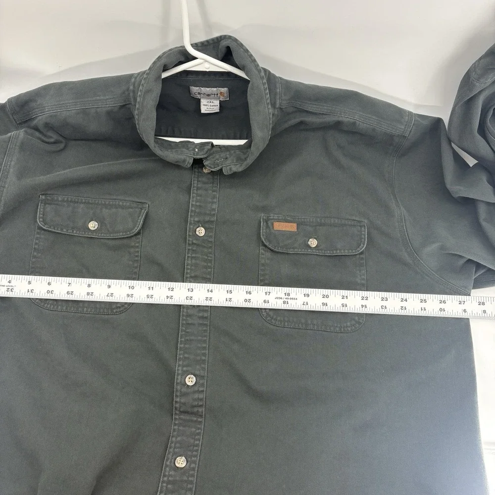 Carhartt Men's Green Heavy Duty Button Up Long Sleeve Shirt Cotton Twill 2XL